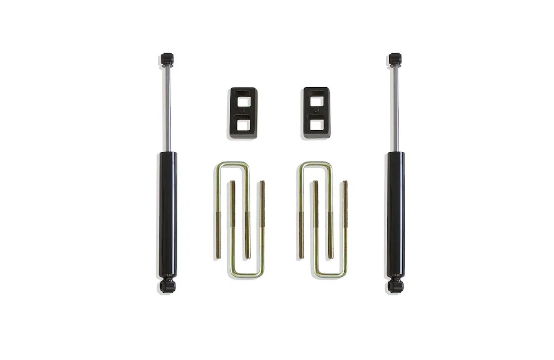 900420 – MAXTRAC Leaf Spring Block Kit, 2 Inch Block Height Cast Iron With 2 Blocks/ 4 U Bolts/ 2 Shock Absorbers